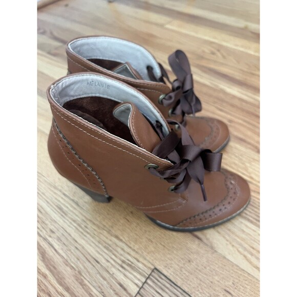 Dolce Nome Brown Tie up Mule Style Ankle Booties Size 8/39 heel Melanie Boots - Picture 5 of 9